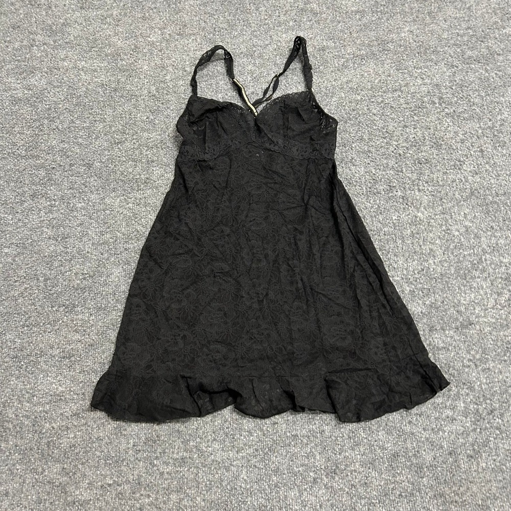 Victoria's Secret Slip Dress Womens Size S Black Lace Floral Ruffle Chemise
